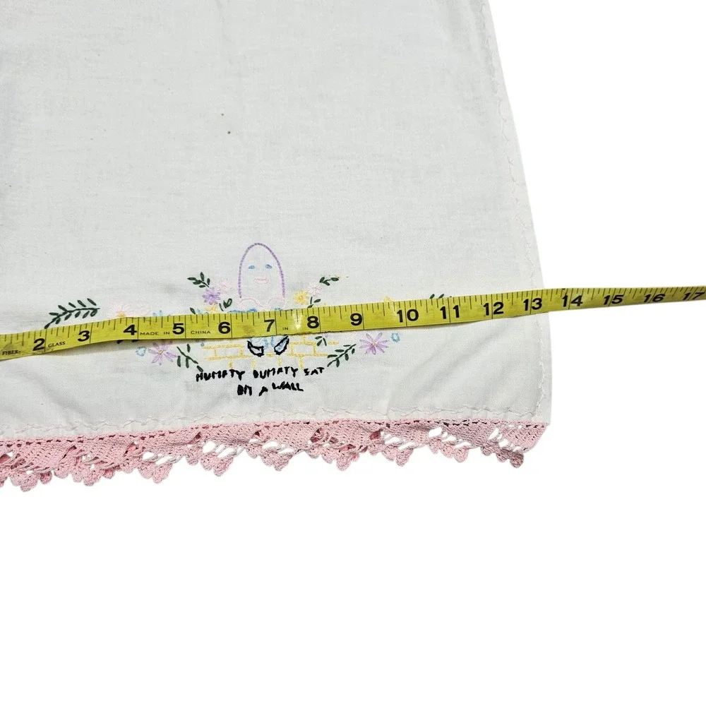 Embroidered Cotton Hand Towels Set of 2 Turtle Humpty Dumpty Pink Blue Lace Trim